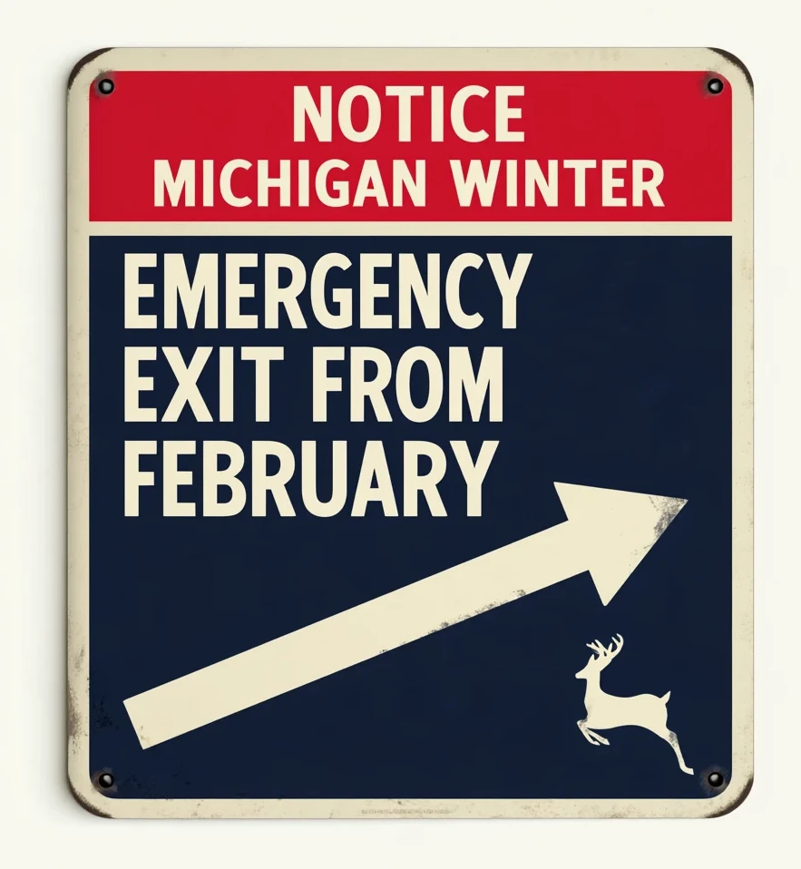 Emergency Exit from February, enamel sign