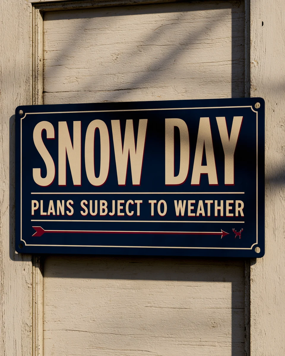 Plans subject to weather, enamel sign